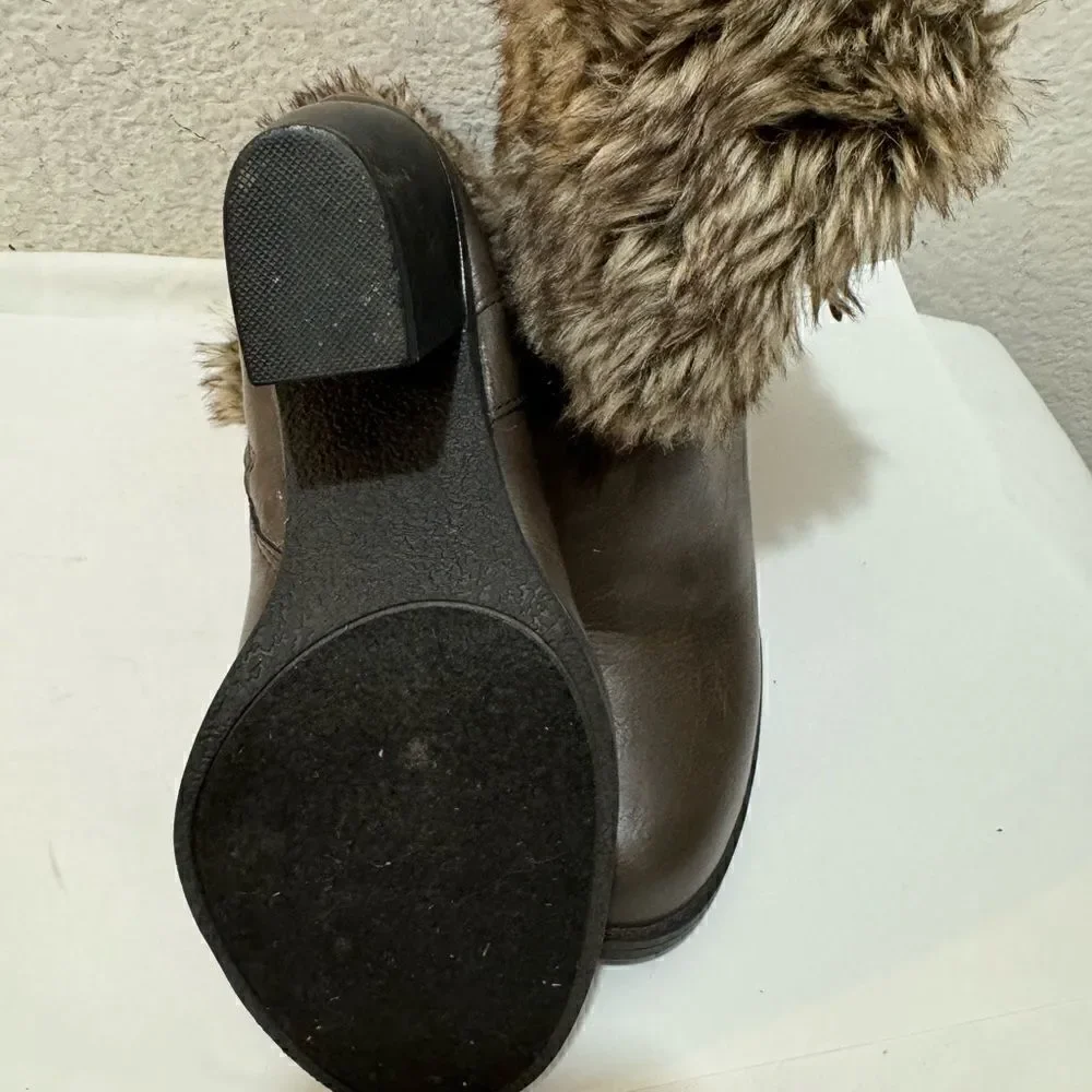 Sugar Pursuit Brown Boots with Faux Fur Collar